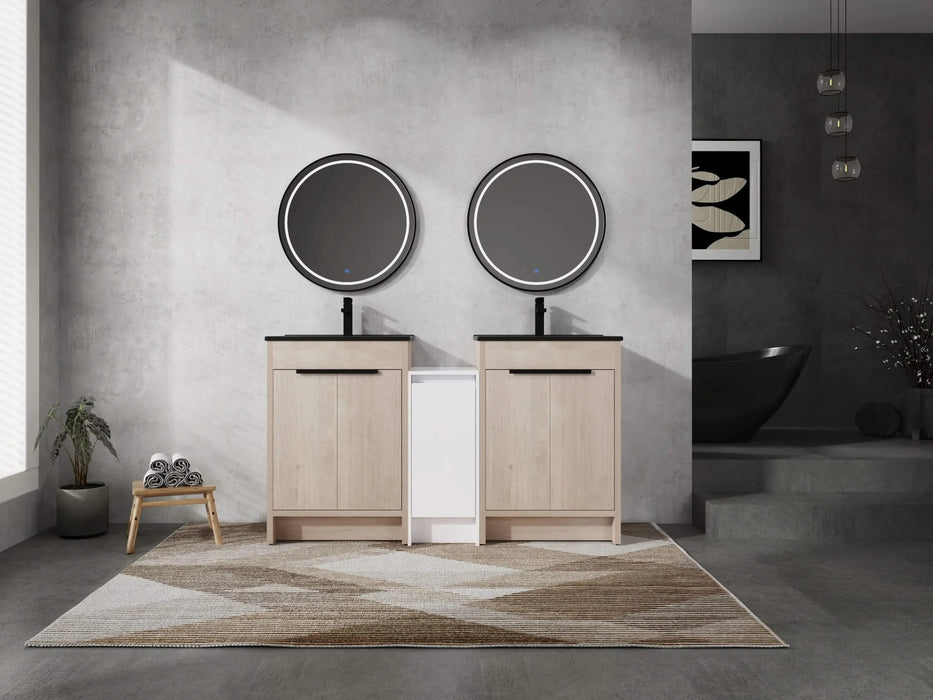60 Inch Freestanding Bathroom Vanity with Black Ceramic Sink and Storage Cabinets, Soft Closing Door, 02424*2+0312 Combination Cabinet, KD-Package Default -DTYStore
