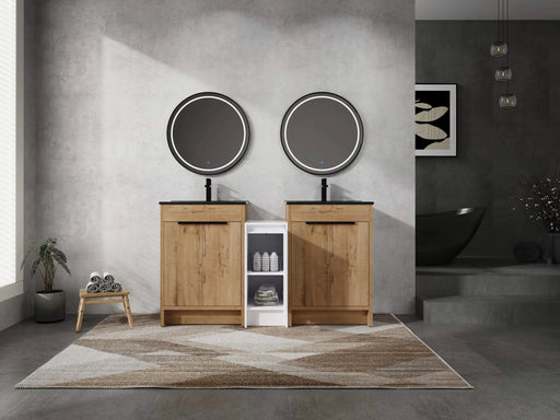 60 Inch Freestanding Bathroom Vanity with Black Ceramic Sink and Storage Cabinets, Soft Closing Door, 02424IMO*2+0312 Combination Cabinet, KD-Package Default -DTYStore