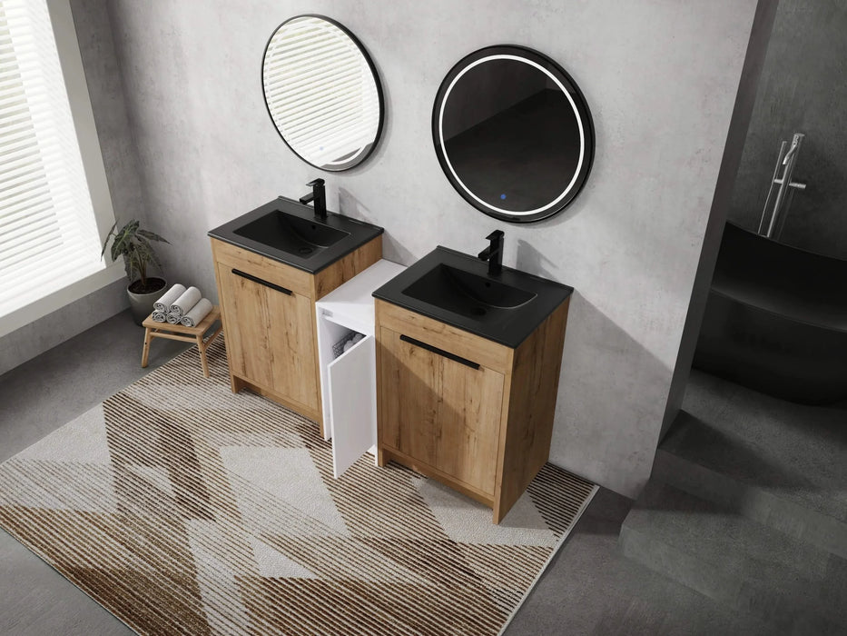 60 Inch Freestanding Bathroom Vanity with Black Ceramic Sink and Storage Cabinets, Soft Closing Door, 02424IMO*2+0312 Combination Cabinet, KD-Package Default -DTYStore