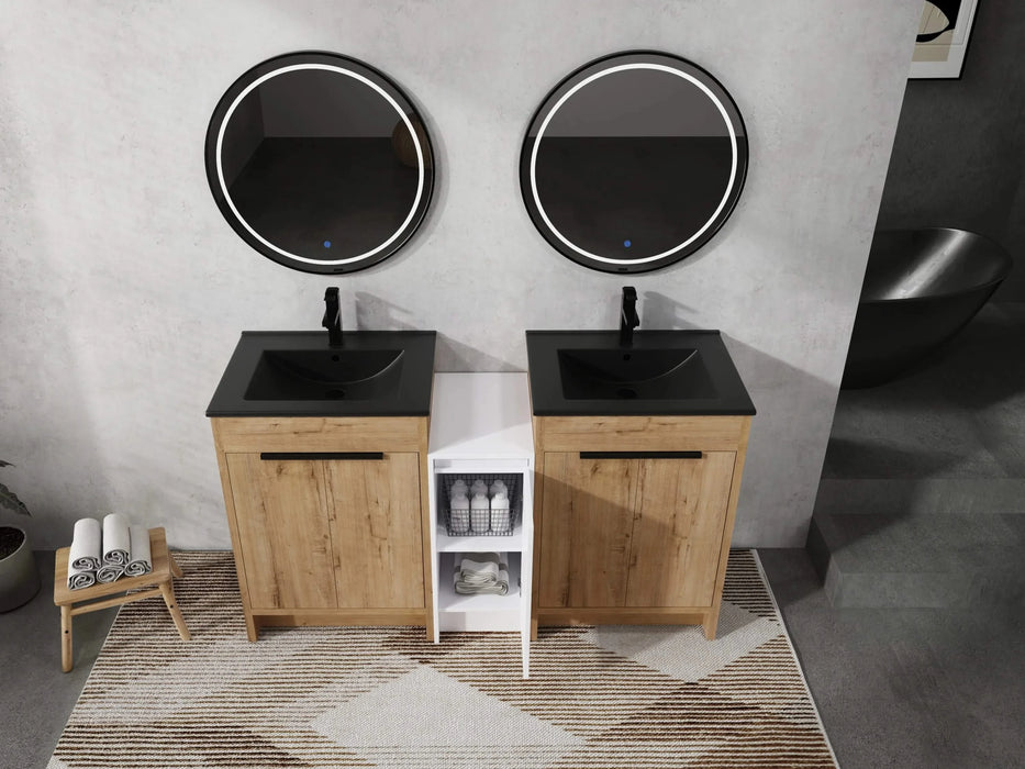 60 Inch Freestanding Bathroom Vanity with Black Ceramic Sink and Storage Cabinets, Soft Closing Door, 02424IMO*2+0312 Combination Cabinet, KD-Package Default -DTYStore