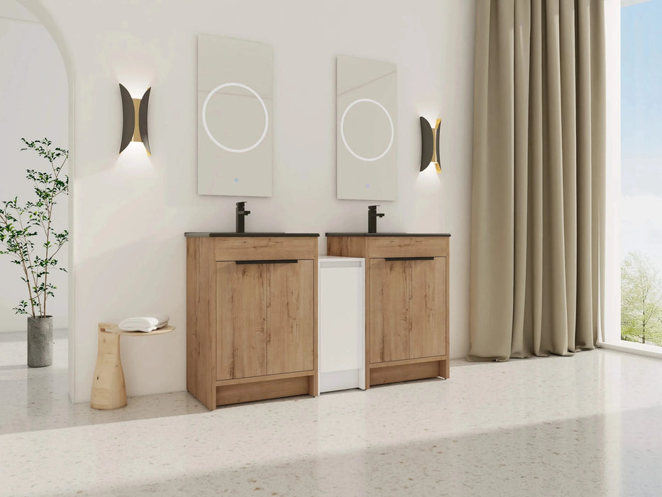 60 Inch Freestanding Bathroom Vanity with Black Ceramic Sink and Storage Cabinets, Soft Closing Door, 02424IMO*2+0312 Combination Cabinet, KD-Package Default -DTYStore