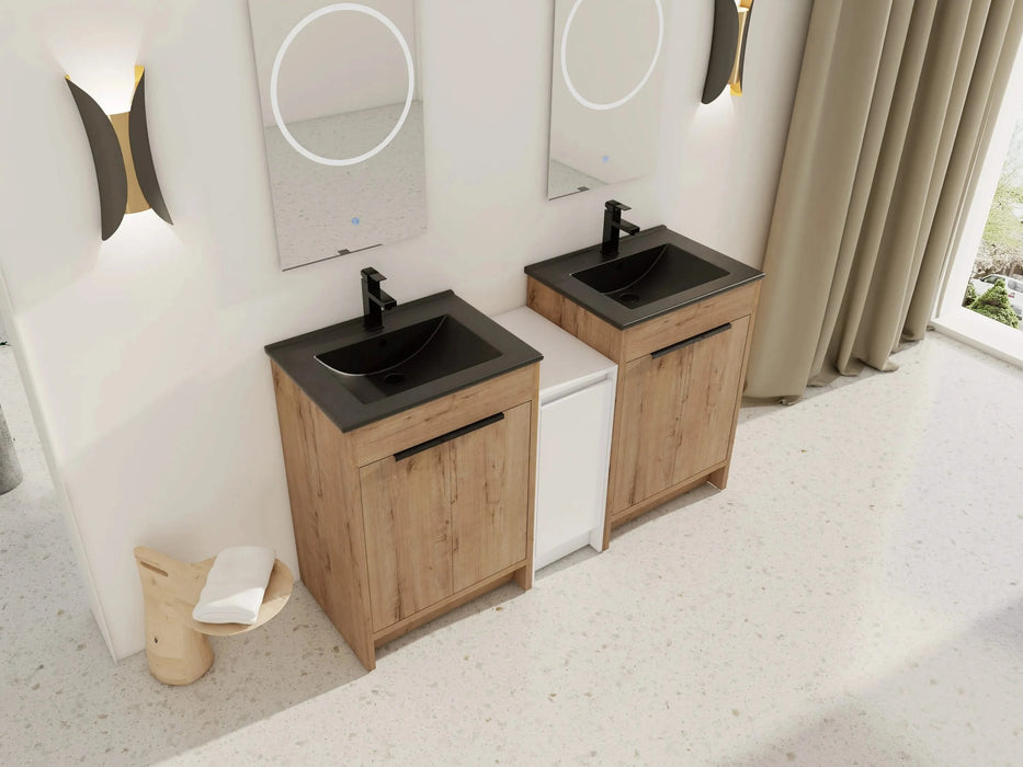 60 Inch Freestanding Bathroom Vanity with Black Ceramic Sink and Storage Cabinets, Soft Closing Door, 02424IMO*2+0312 Combination Cabinet, KD-Package Default -DTYStore