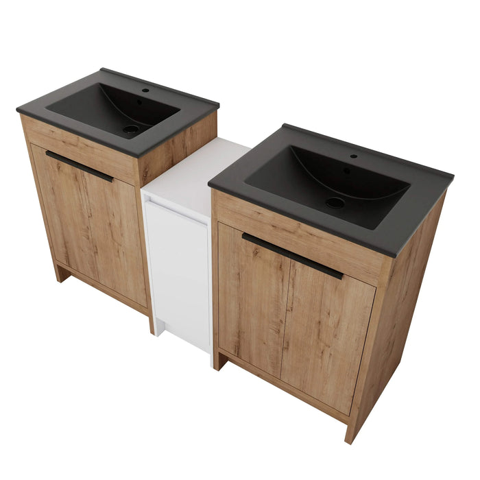 60 Inch Freestanding Bathroom Vanity with Black Ceramic Sink and Storage Cabinets, Soft Closing Door, 02424IMO*2+0312 Combination Cabinet, KD-Package Default -DTYStore