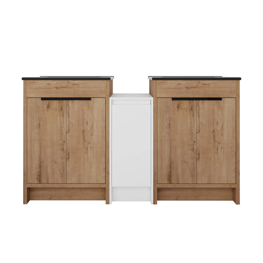 60 Inch Freestanding Bathroom Vanity with Black Ceramic Sink and Storage Cabinets, Soft Closing Door, 02424IMO*2+0312 Combination Cabinet, KD-Package Default -DTYStore