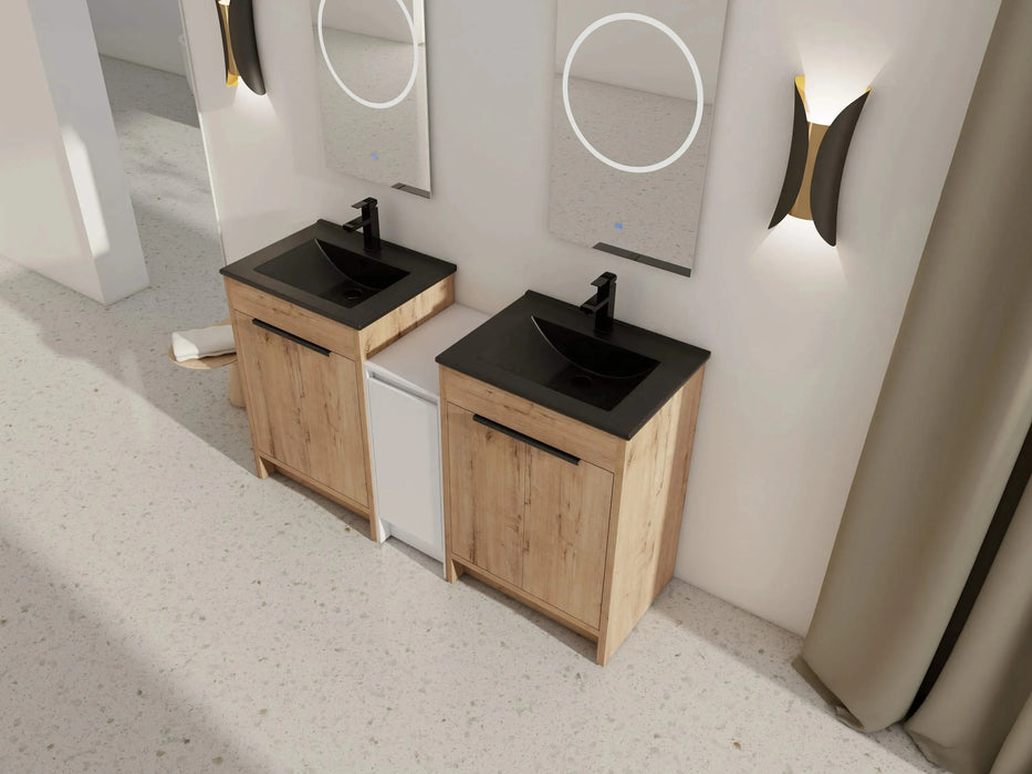 60 Inch Freestanding Bathroom Vanity with Black Ceramic Sink and Storage Cabinets, Soft Closing Door, 02424IMO*2+0312 Combination Cabinet, KD-Package Default -DTYStore