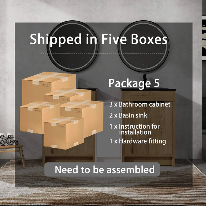 60 Inch Freestanding Bathroom Vanity with Black Ceramic Sink and Storage Cabinets, Soft Closing Door, 02424IMO*2+0312 Combination Cabinet, KD-Package Default -DTYStore