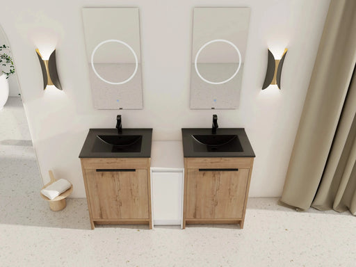 60 Inch Freestanding Bathroom Vanity with Black Ceramic Sink and Storage Cabinets, Soft Closing Door, 02424IMO*2+0312 Combination Cabinet, KD-Package Default -DTYStore