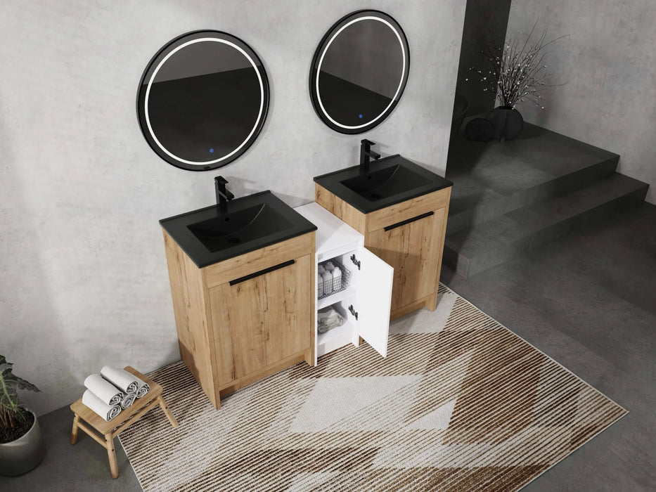 60 Inch Freestanding Bathroom Vanity with Black Ceramic Sink and Storage Cabinets, Soft Closing Door, 02424IMO*2+0312 Combination Cabinet, KD-Package Default -DTYStore