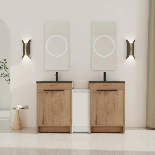 60 Inch Freestanding Bathroom Vanity with Black Ceramic Sink and Storage Cabinets, Soft Closing Door, 02424IMO*2+0312 Combination Cabinet, KD-Package Default -DTYStore