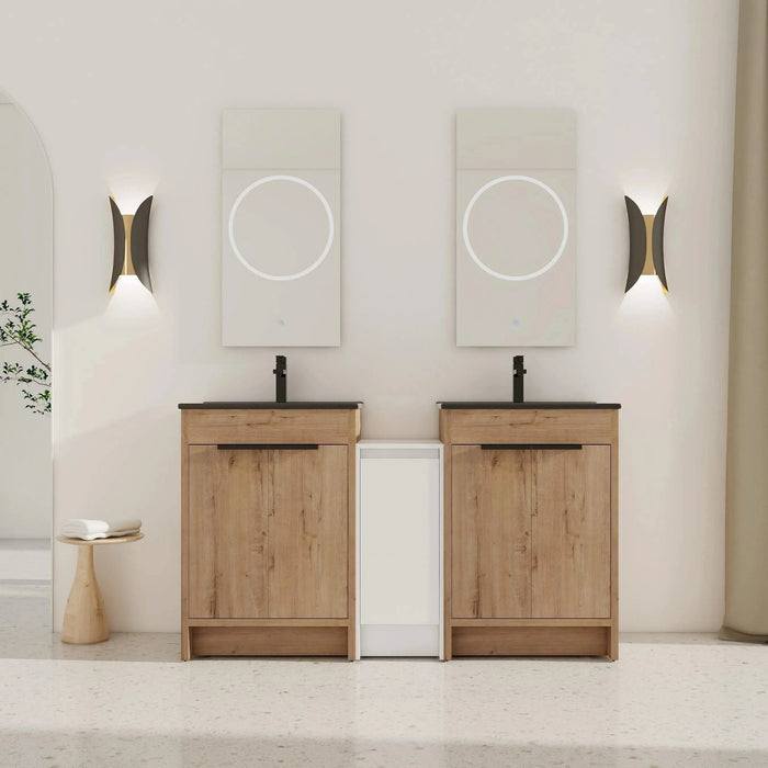 60 Inch Freestanding Bathroom Vanity with Black Ceramic Sink and Storage Cabinets, Soft Closing Door, 02424IMO*2+0312 Combination Cabinet, KD-Package Default -DTYStore