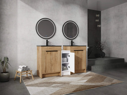 60 Inch Freestanding Bathroom Vanity with Black Ceramic Sink and Storage Cabinets, Soft Closing Door, 02424IMO*2+0312 Combination Cabinet, KD-Package Default -DTYStore