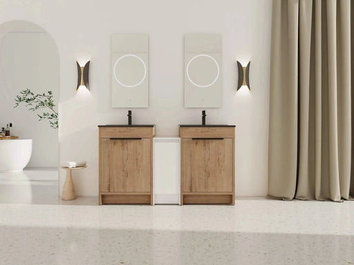 60 Inch Freestanding Bathroom Vanity with Black Ceramic Sink and Storage Cabinets, Soft Closing Door, 02424IMO*2+0312 Combination Cabinet, KD-Package Default -DTYStore