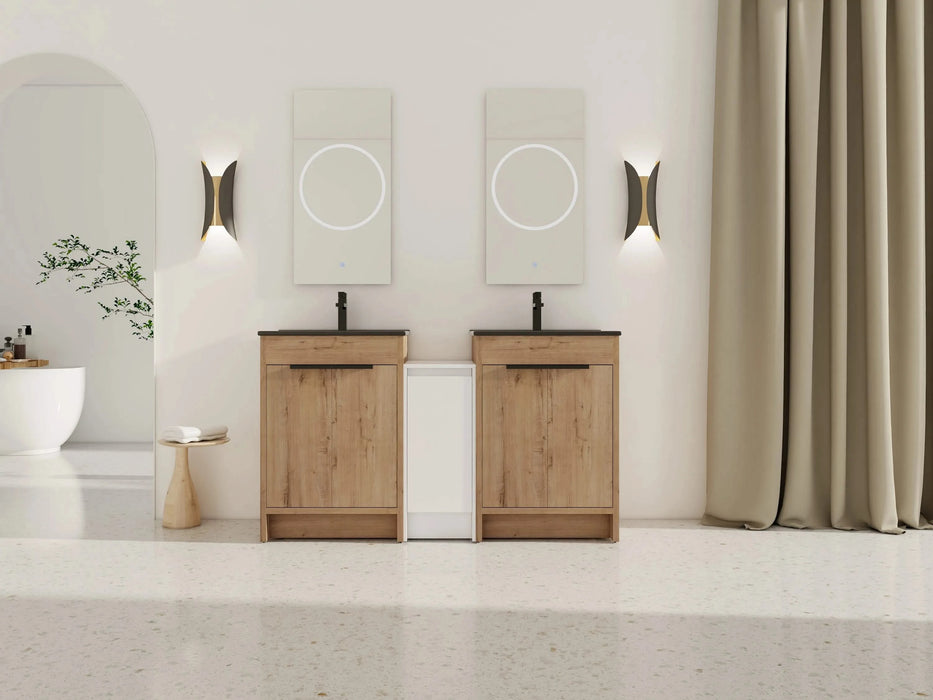 60 Inch Freestanding Bathroom Vanity with Black Ceramic Sink and Storage Cabinets, Soft Closing Door, 02424IMO*2+0312 Combination Cabinet, KD-Package Default -DTYStore