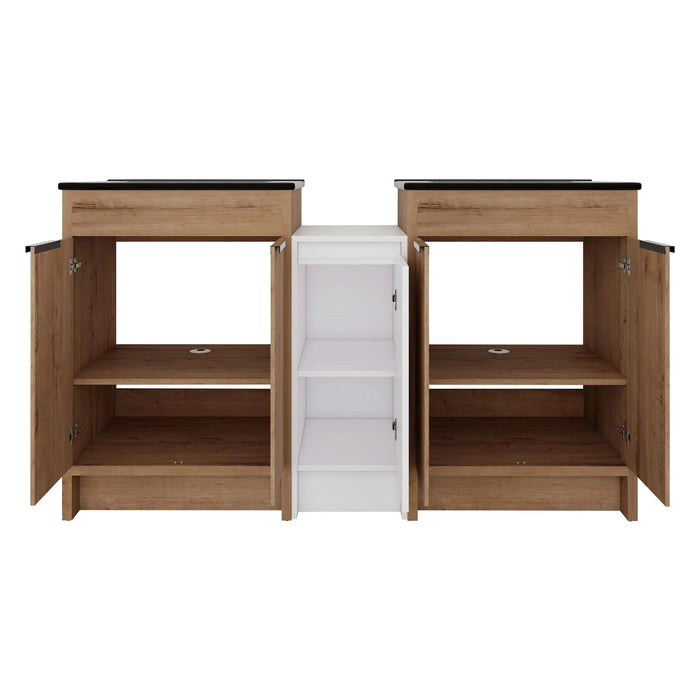 60 Inch Freestanding Bathroom Vanity with Black Ceramic Sink and Storage Cabinets, Soft Closing Door, 02424IMO*2+0312 Combination Cabinet, KD-Package Default -DTYStore