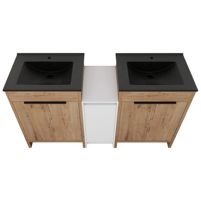 60 Inch Freestanding Bathroom Vanity with Black Ceramic Sink and Storage Cabinets, Soft Closing Door, 02424IMO*2+0312 Combination Cabinet, KD-Package Default -DTYStore