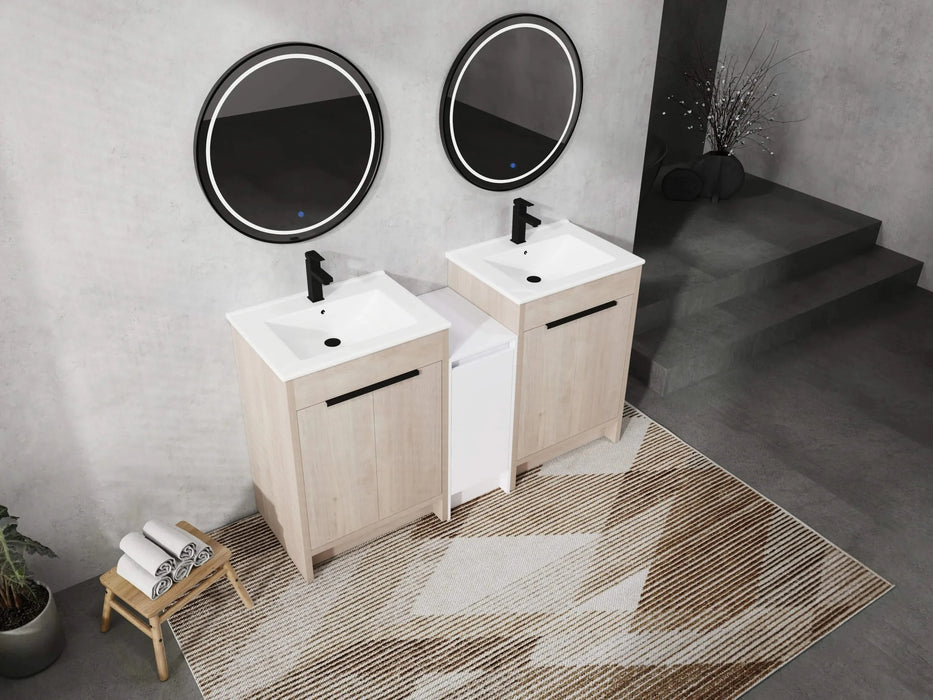 60 Inch Freestanding Bathroom Vanity with Ceramic Sink and Storage Cabinets, Soft Closing Door, 02424*2+0312 Combination Cabinet, KD-Package Default -DTYStore