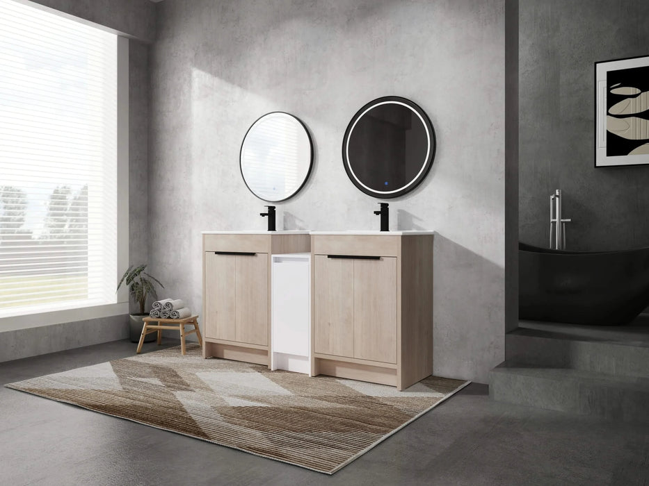 60 Inch Freestanding Bathroom Vanity with Ceramic Sink and Storage Cabinets, Soft Closing Door, 02424*2+0312 Combination Cabinet, KD-Package Default -DTYStore