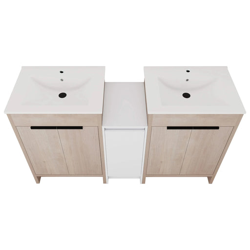 60 Inch Freestanding Bathroom Vanity with Ceramic Sink and Storage Cabinets, Soft Closing Door, 02424*2+0312 Combination Cabinet, KD-Package Default -DTYStore