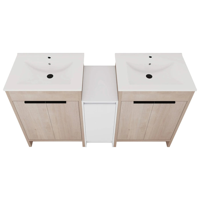 60 Inch Freestanding Bathroom Vanity with Ceramic Sink and Storage Cabinets, Soft Closing Door, 02424*2+0312 Combination Cabinet, KD-Package Default -DTYStore