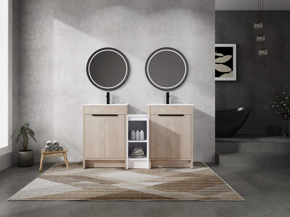 60 Inch Freestanding Bathroom Vanity with Ceramic Sink and Storage Cabinets, Soft Closing Door, 02424*2+0312 Combination Cabinet, KD-Package Default -DTYStore