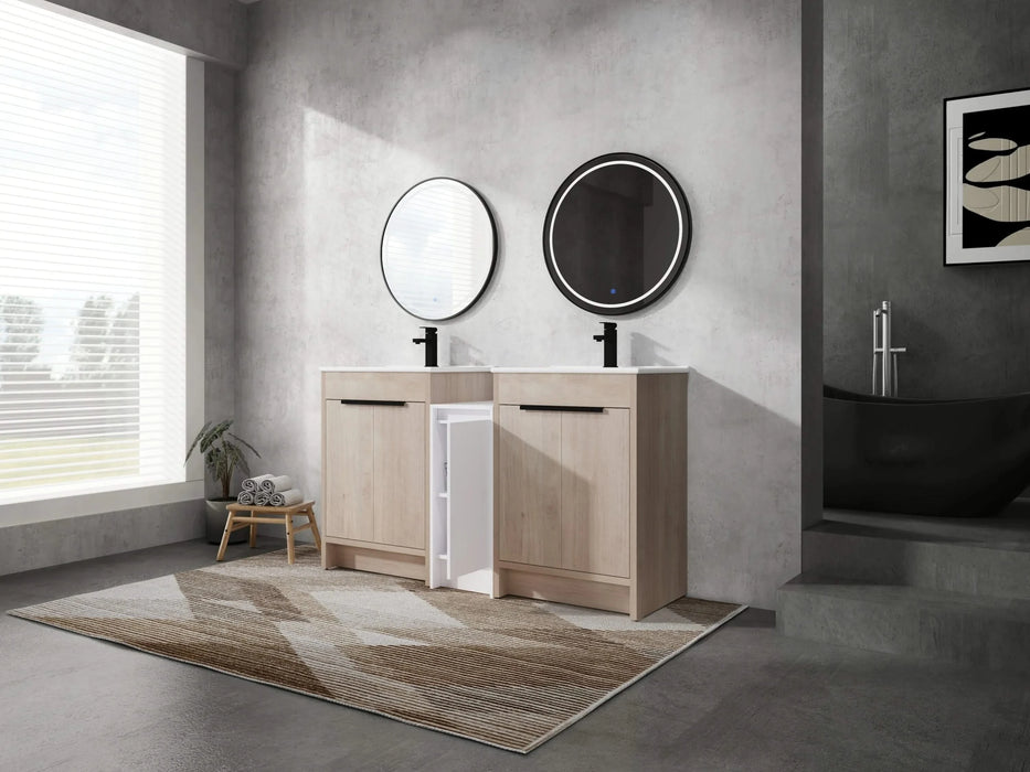 60 Inch Freestanding Bathroom Vanity with Ceramic Sink and Storage Cabinets, Soft Closing Door, 02424*2+0312 Combination Cabinet, KD-Package Default -DTYStore