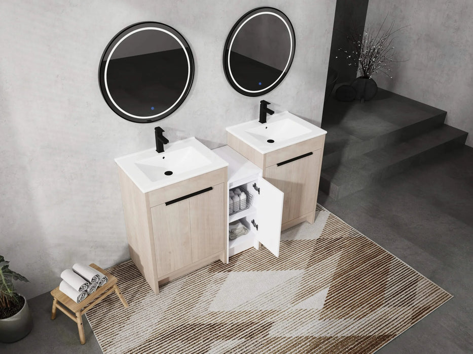 60 Inch Freestanding Bathroom Vanity with Ceramic Sink and Storage Cabinets, Soft Closing Door, 02424*2+0312 Combination Cabinet, KD-Package Default -DTYStore