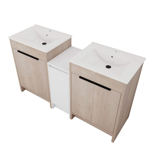 60 Inch Freestanding Bathroom Vanity with Ceramic Sink and Storage Cabinets, Soft Closing Door, 02424*2+0312 Combination Cabinet, KD-Package Default -DTYStore