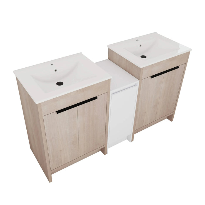 60 Inch Freestanding Bathroom Vanity with Ceramic Sink and Storage Cabinets, Soft Closing Door, 02424*2+0312 Combination Cabinet, KD-Package Default -DTYStore