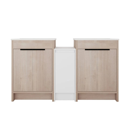 60 Inch Freestanding Bathroom Vanity with Ceramic Sink and Storage Cabinets, Soft Closing Door, 02424*2+0312 Combination Cabinet, KD-Package Default -DTYStore