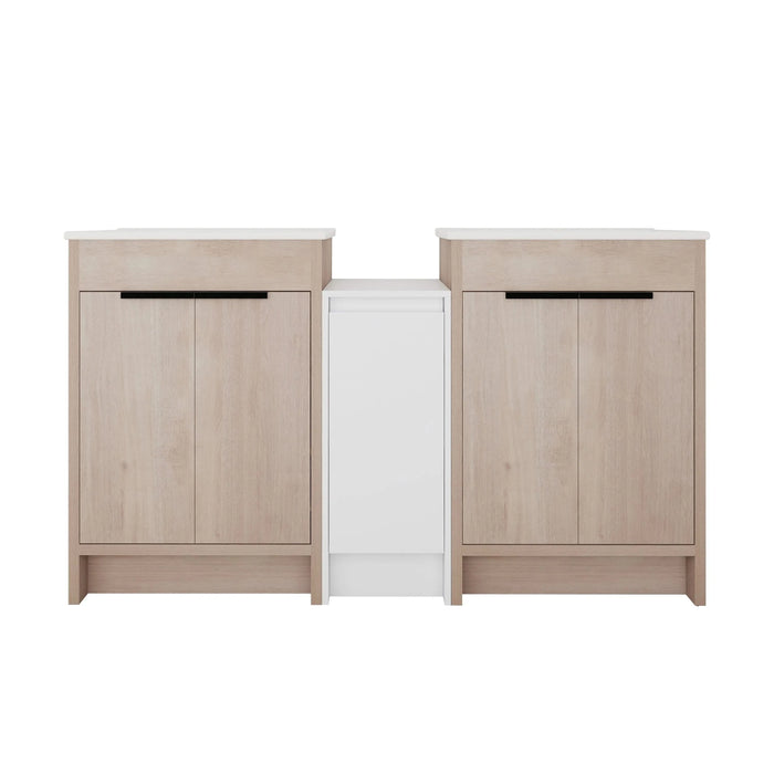 60 Inch Freestanding Bathroom Vanity with Ceramic Sink and Storage Cabinets, Soft Closing Door, 02424*2+0312 Combination Cabinet, KD-Package Default -DTYStore