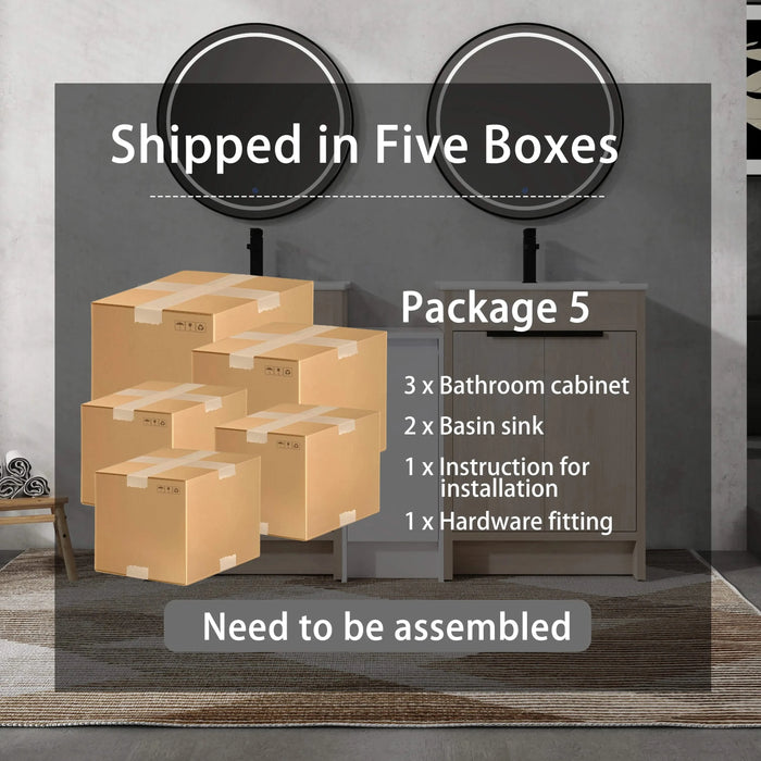 60 Inch Freestanding Bathroom Vanity with Ceramic Sink and Storage Cabinets, Soft Closing Door, 02424*2+0312 Combination Cabinet, KD-Package Default -DTYStore