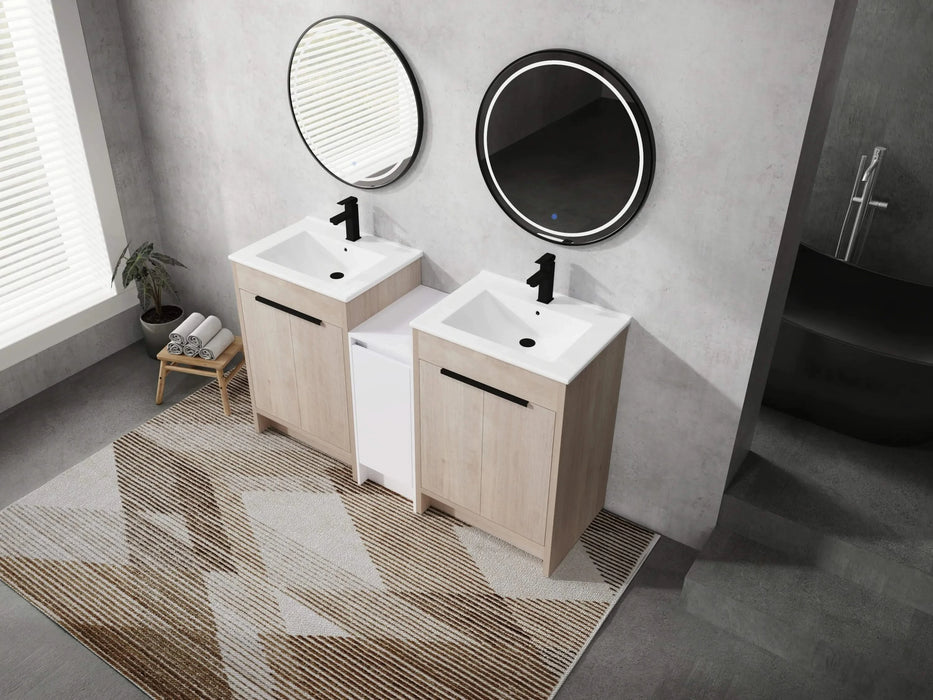 60 Inch Freestanding Bathroom Vanity with Ceramic Sink and Storage Cabinets, Soft Closing Door, 02424*2+0312 Combination Cabinet, KD-Package Default -DTYStore