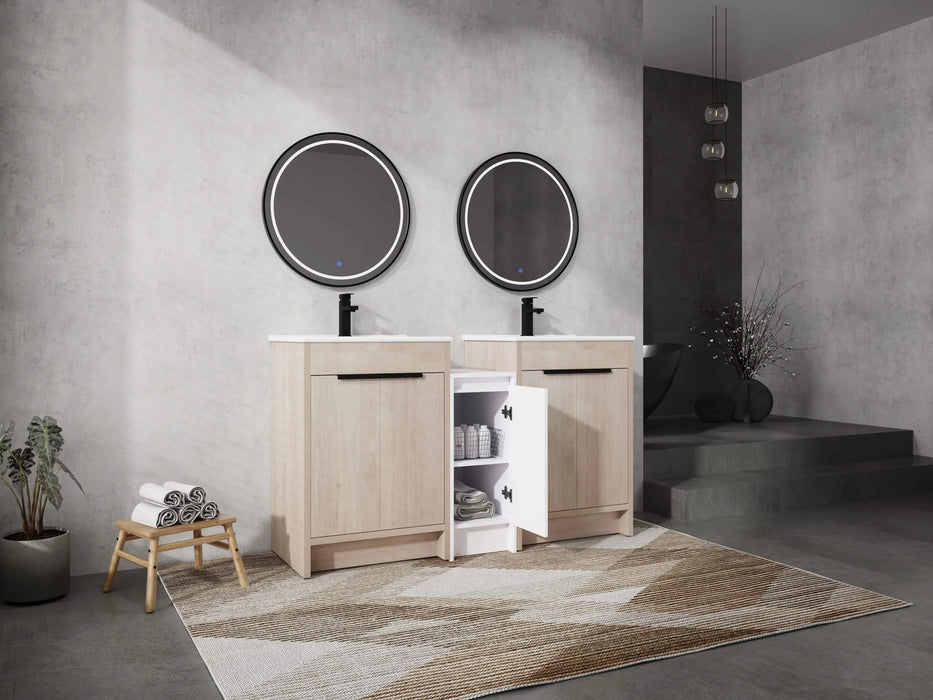 60 Inch Freestanding Bathroom Vanity with Ceramic Sink and Storage Cabinets, Soft Closing Door, 02424*2+0312 Combination Cabinet, KD-Package Default -DTYStore