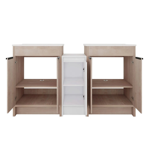 60 Inch Freestanding Bathroom Vanity with Ceramic Sink and Storage Cabinets, Soft Closing Door, 02424*2+0312 Combination Cabinet, KD-Package Default -DTYStore