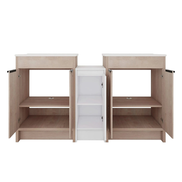 60 Inch Freestanding Bathroom Vanity with Ceramic Sink and Storage Cabinets, Soft Closing Door, 02424*2+0312 Combination Cabinet, KD-Package Default -DTYStore