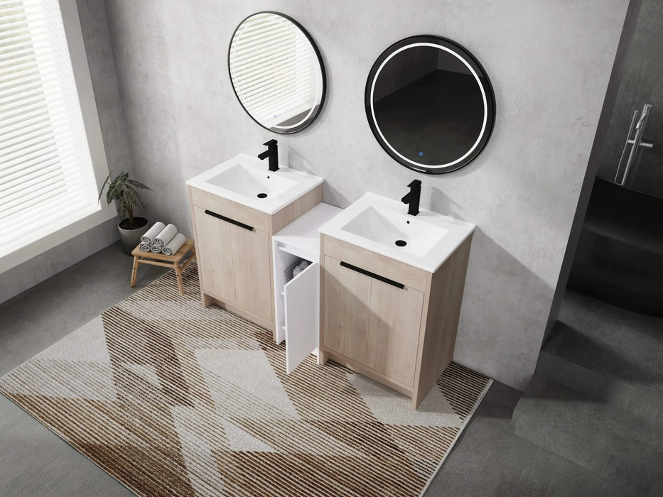 60 Inch Freestanding Bathroom Vanity with Ceramic Sink and Storage Cabinets, Soft Closing Door, 02424*2+0312 Combination Cabinet, KD-Package Default -DTYStore