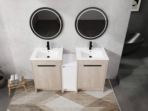60 Inch Freestanding Bathroom Vanity with Ceramic Sink and Storage Cabinets, Soft Closing Door, 02424*2+0312 Combination Cabinet, KD-Package Default -DTYStore