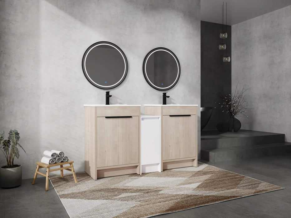 60 Inch Freestanding Bathroom Vanity with Ceramic Sink and Storage Cabinets, Soft Closing Door, 02424*2+0312 Combination Cabinet, KD-Package Default -DTYStore