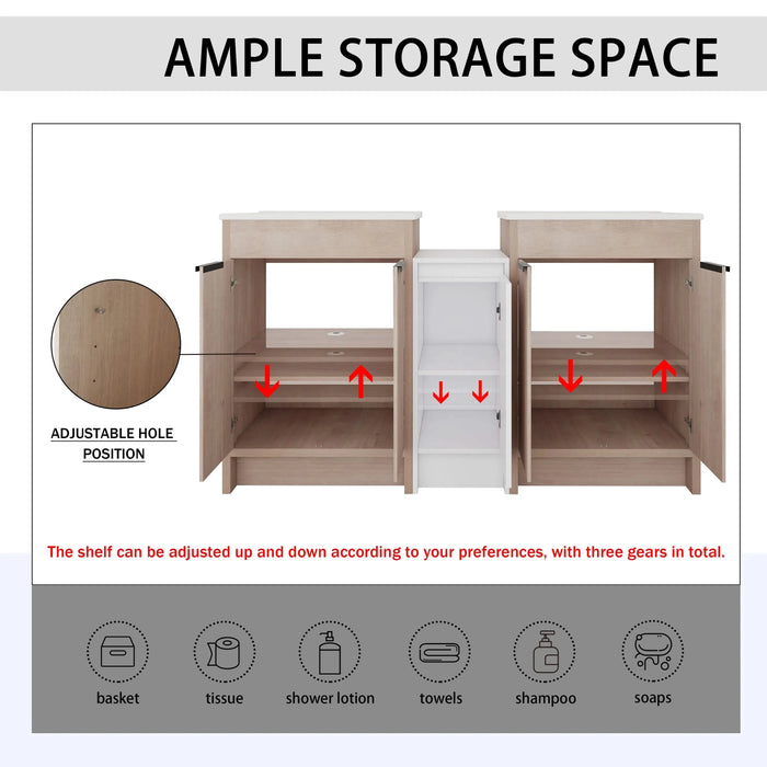 60 Inch Freestanding Bathroom Vanity with Ceramic Sink and Storage Cabinets, Soft Closing Door, 02424*2+0312 Combination Cabinet, KD-Package Default -DTYStore