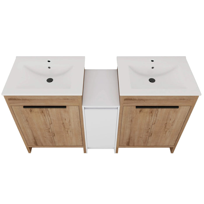 60 Inch Freestanding Bathroom Vanity with Ceramic Sink and Storage Cabinets, Soft Closing Door, 02424IMO*2+0312 Combination Cabinet, KD-Package Default -DTYStore