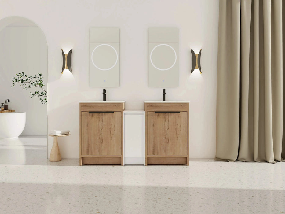 60 Inch Freestanding Bathroom Vanity with Ceramic Sink and Storage Cabinets, Soft Closing Door, 02424IMO*2+0312 Combination Cabinet, KD-Package Default -DTYStore