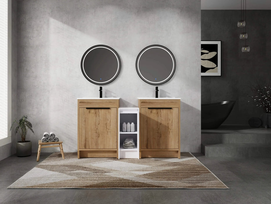 60 Inch Freestanding Bathroom Vanity with Ceramic Sink and Storage Cabinets, Soft Closing Door, 02424IMO*2+0312 Combination Cabinet, KD-Package Default -DTYStore