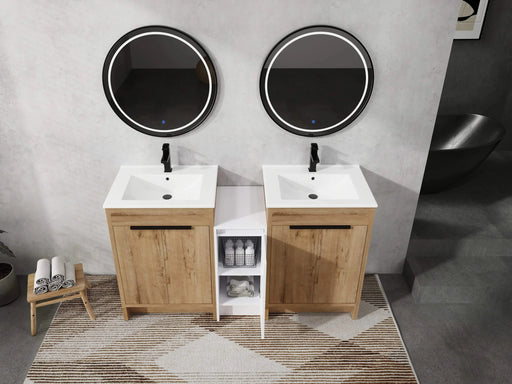 60 Inch Freestanding Bathroom Vanity with Ceramic Sink and Storage Cabinets, Soft Closing Door, 02424IMO*2+0312 Combination Cabinet, KD-Package Default -DTYStore