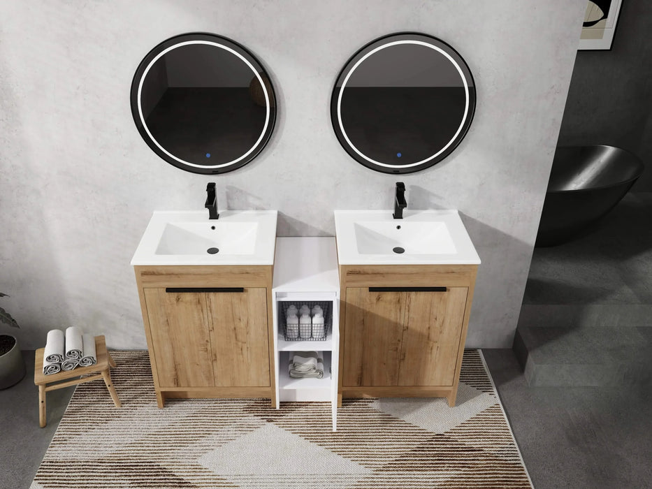 60 Inch Freestanding Bathroom Vanity with Ceramic Sink and Storage Cabinets, Soft Closing Door, 02424IMO*2+0312 Combination Cabinet, KD-Package Default -DTYStore
