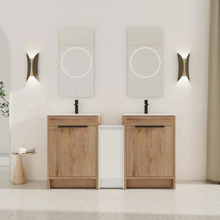 60 Inch Freestanding Bathroom Vanity with Ceramic Sink and Storage Cabinets, Soft Closing Door, 02424IMO*2+0312 Combination Cabinet, KD-Package Default -DTYStore