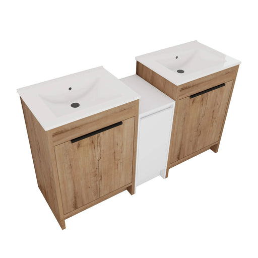60 Inch Freestanding Bathroom Vanity with Ceramic Sink and Storage Cabinets, Soft Closing Door, 02424IMO*2+0312 Combination Cabinet, KD-Package Default -DTYStore