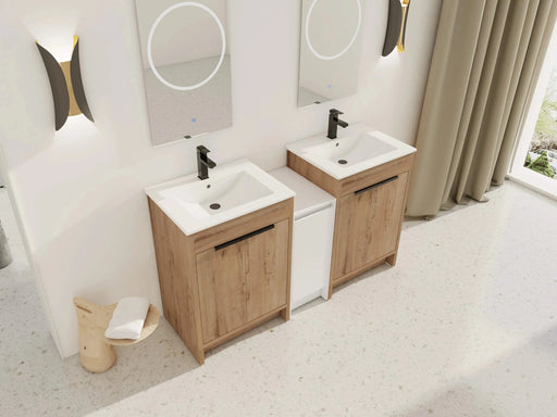 60 Inch Freestanding Bathroom Vanity with Ceramic Sink and Storage Cabinets, Soft Closing Door, 02424IMO*2+0312 Combination Cabinet, KD-Package Default -DTYStore