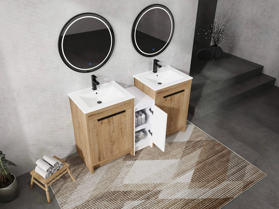 60 Inch Freestanding Bathroom Vanity with Ceramic Sink and Storage Cabinets, Soft Closing Door, 02424IMO*2+0312 Combination Cabinet, KD-Package Default -DTYStore