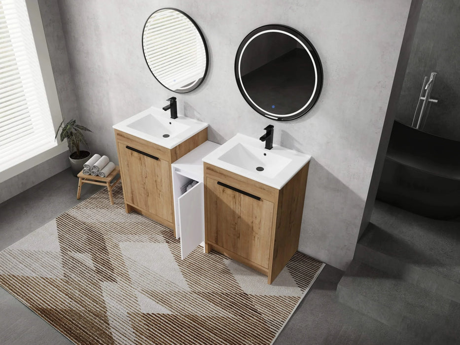 60 Inch Freestanding Bathroom Vanity with Ceramic Sink and Storage Cabinets, Soft Closing Door, 02424IMO*2+0312 Combination Cabinet, KD-Package Default -DTYStore