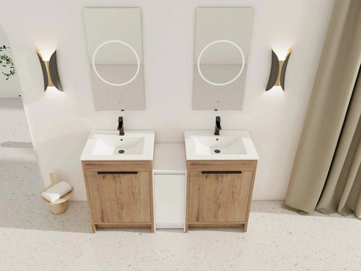 60 Inch Freestanding Bathroom Vanity with Ceramic Sink and Storage Cabinets, Soft Closing Door, 02424IMO*2+0312 Combination Cabinet, KD-Package Default -DTYStore